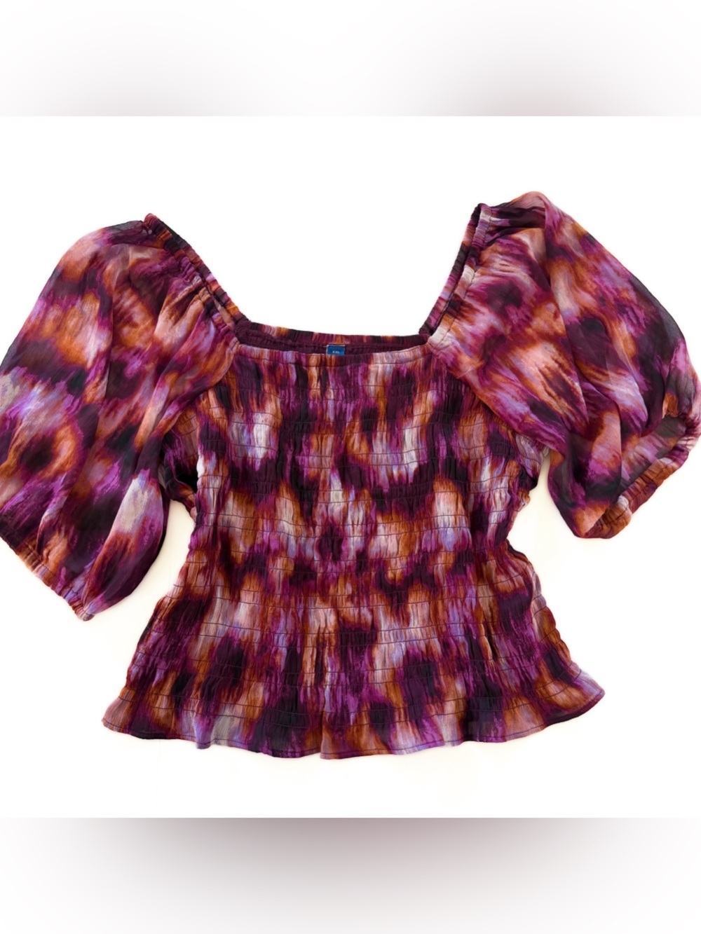 Old Navy Shirt Womens XXL Purple Smocked Boho Puff Sleeve New